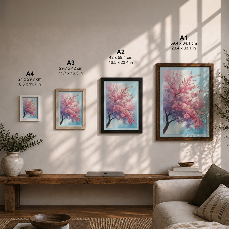 Moonlit Cherry Blossom Botanical - Framed Print, A4 - 29.7 x 21.0 cm, Unframed
