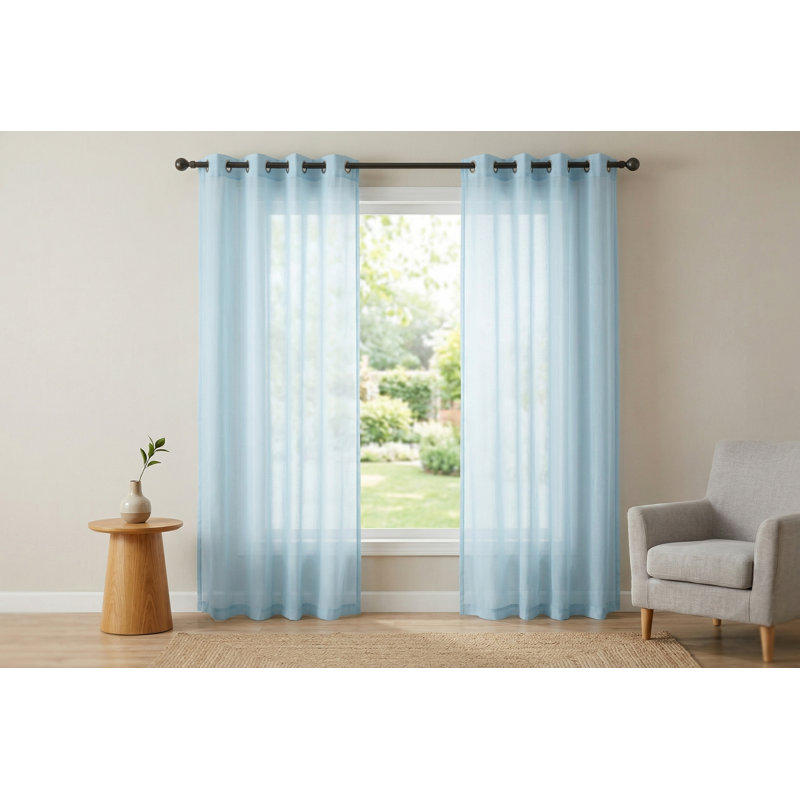Rideau Bella bleu clair Aarvin, panneau unique de 54 x 86 pouces, voile de polyester filtrant la lumière, œillets et ourlet ondulé