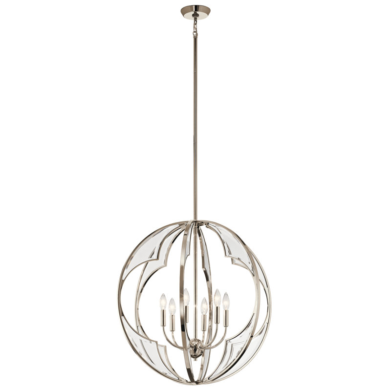 Lustre sphérique unique à 6 lumières Grisham, Nickel poli