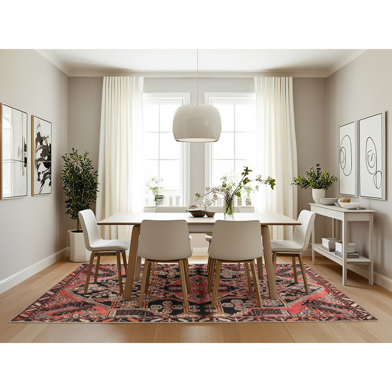 Tapis noir/rouge/beige traditionnel Kriszara, Rectangle 7 pi x 10 pi