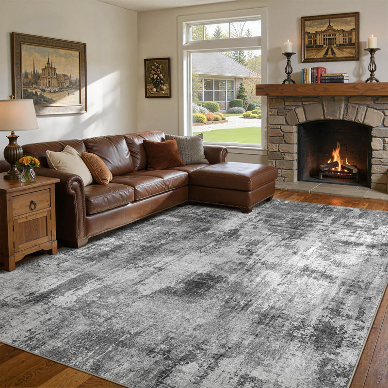 Washable Retro Abstract Rug, Stain Resistant Carpet for High Traffic Areas, Rectangle 8' x 10'