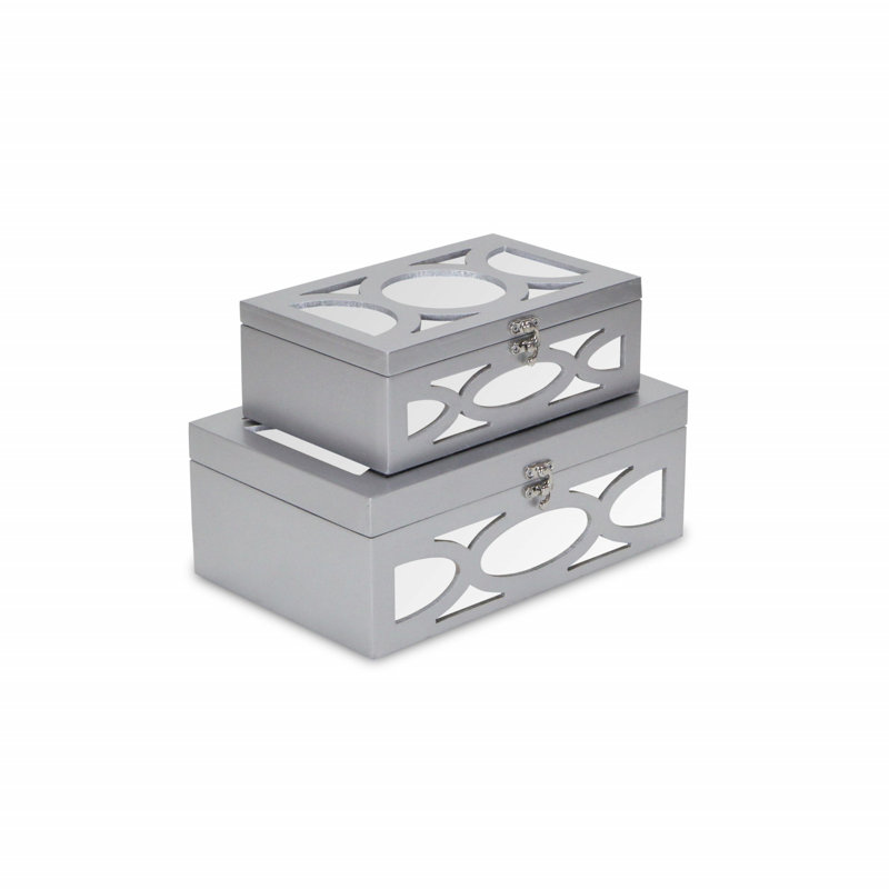 Wood Jewelry Box + Mirror, Silver