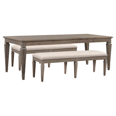 Extendable Rectangular Dining Table With 2 Benches