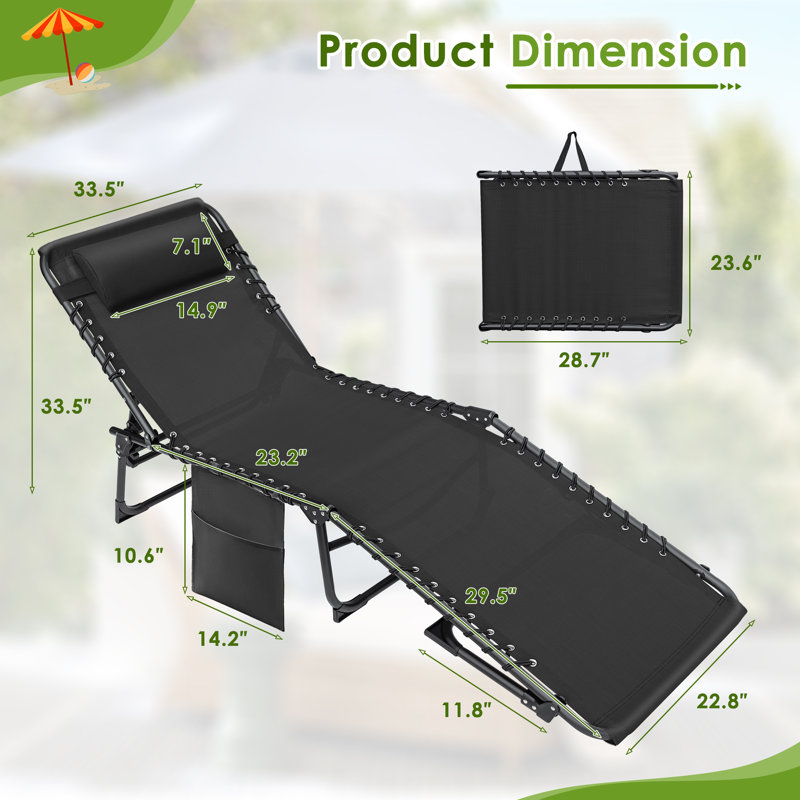 Serik 73.5" L Metal and Sling Folding Outdoor Chaise Lounge , Black