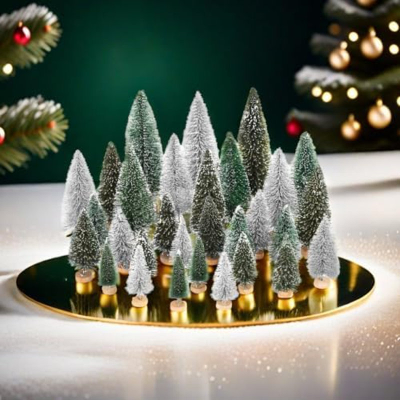 Bouteille de sapin de Noël, 30 mini-sapins de Noël, décoration de table, pin miniature pour décoration de Noël de table (vert et argent)