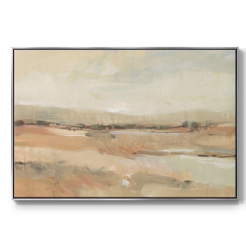 «Earth Tone Landscape», toile tendue avec châssis en I, H 17 po x l 25 po x P 2 po, Encadrement argenté