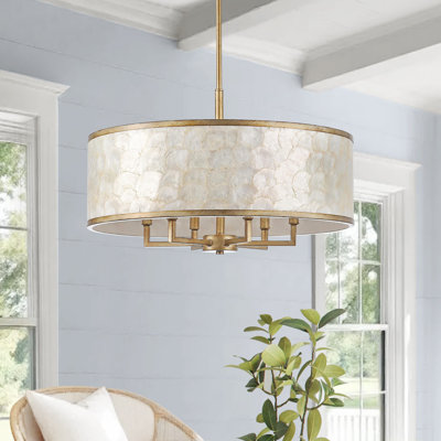 24-inch 6-Light Capiz Shell Drum Chandelier