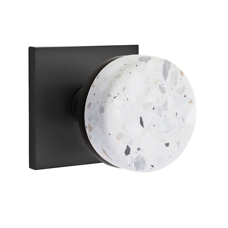 Mortaise intérieure Emtek Select Passage avec rosette carrée et tige conique, bouton terrazzo clair (LH), Dos plat