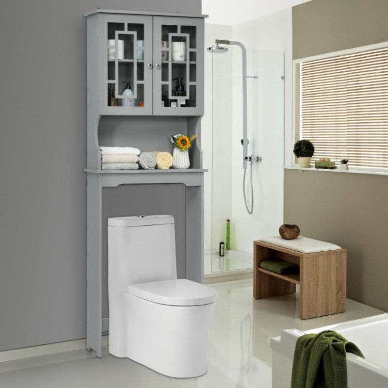 Rangement de salle de bain Red Barrel Studio avec tablettes réglables et portes, Gris