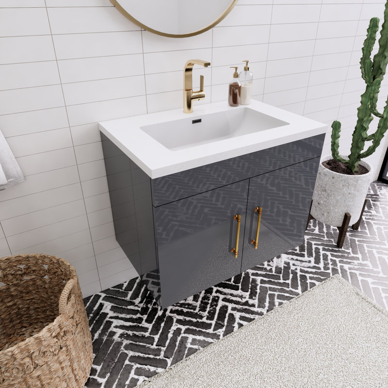 Ensemble de meuble-lavabo simple 30 po Topi, Gris brillant