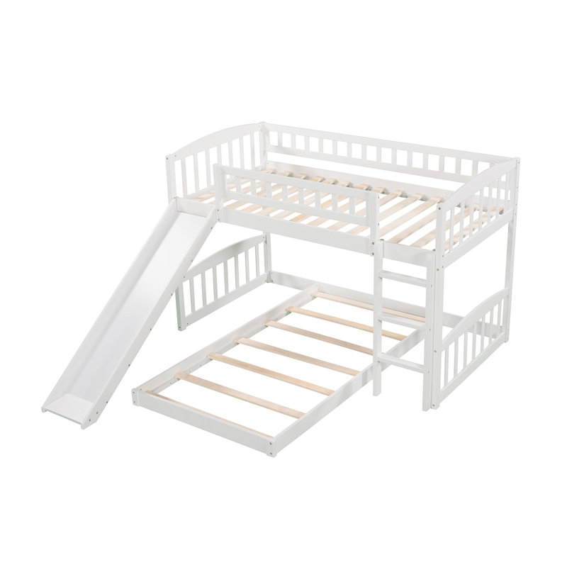 Lit simple superposé au-dessus d'un lit simple avec glissière et échelle, blanc, Blanc