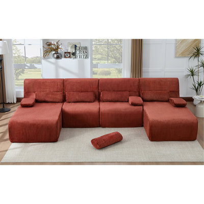 Oversized Sectional Sofa 132.2" Boneless Sofa U-shaped Sofa Couch Cozy Sofa for Living Room, Red