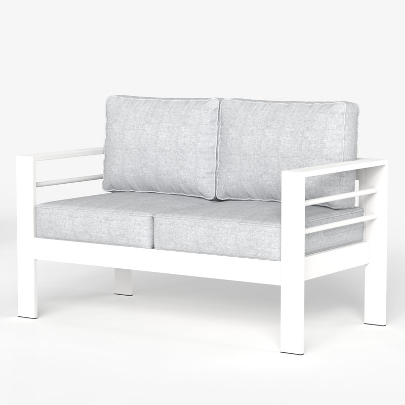 127cm Wide Metal Loveseat with Cushions, White