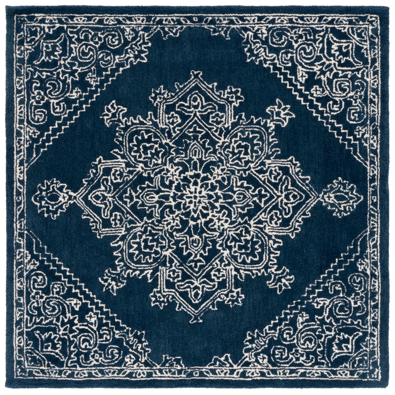 Lrl Lauren Ralph Lauren Hand Tufted Wool/Cotton Oriental Rug in Navy/Ivory, Square 5'