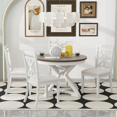 5-Piece Retro Extendable Dining Table Set with 4 Upholstered Chairs, Perfect for Versatile and Stylish Dining Solutions.