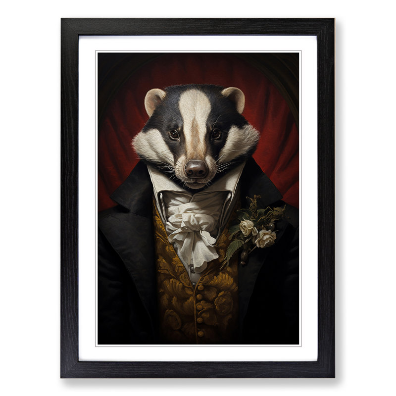 Badger Rococo Art - Framed Print, 64cm H x 46cm W x 2cm D, Black Framed
