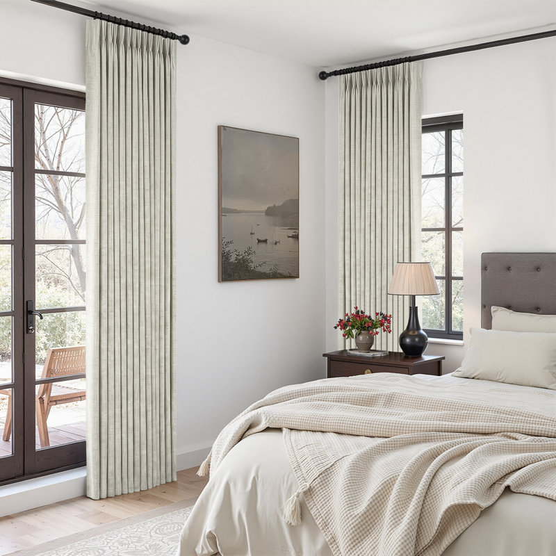 Pinch Pleated Curtains,Full Blackout Drapes Back Tab Pinch Pleat Curtain with Hooks+Rings, 40" W x 108" L, BeigeWhite