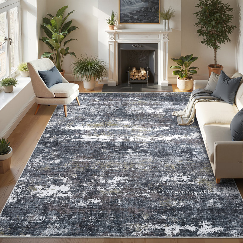 Modern Abstract Machine Washable Area Rug for Living Room, Modern Living Room Carpet with Non-Slip Backing, Soft Stain Resistant Bedroom Carpet