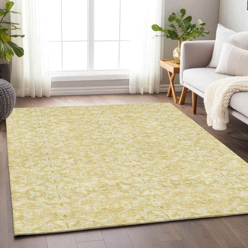 Tapis doré Prisco lavable à la machine de qualité supérieure, Rectangle 2 pi 6 po x 3 pi 10 po