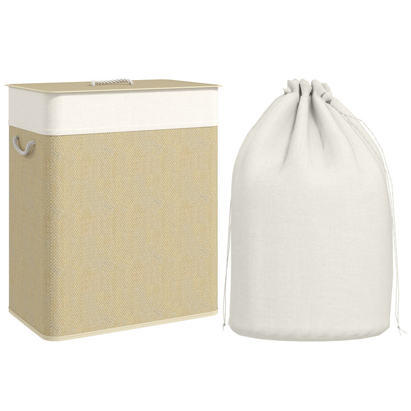  100L Laundry Basket with Lid, Washing Basket for Bathroom, Brown, Cream White