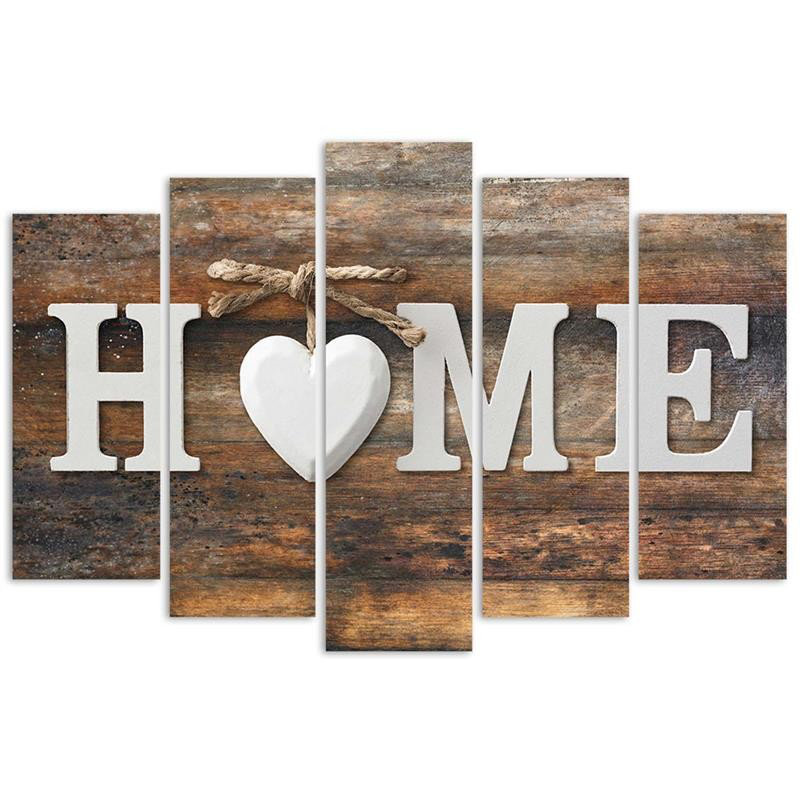 Home Heart Brown Retro - 5 Piece Wrapped Canvas Set, 70cm H x 100cm W