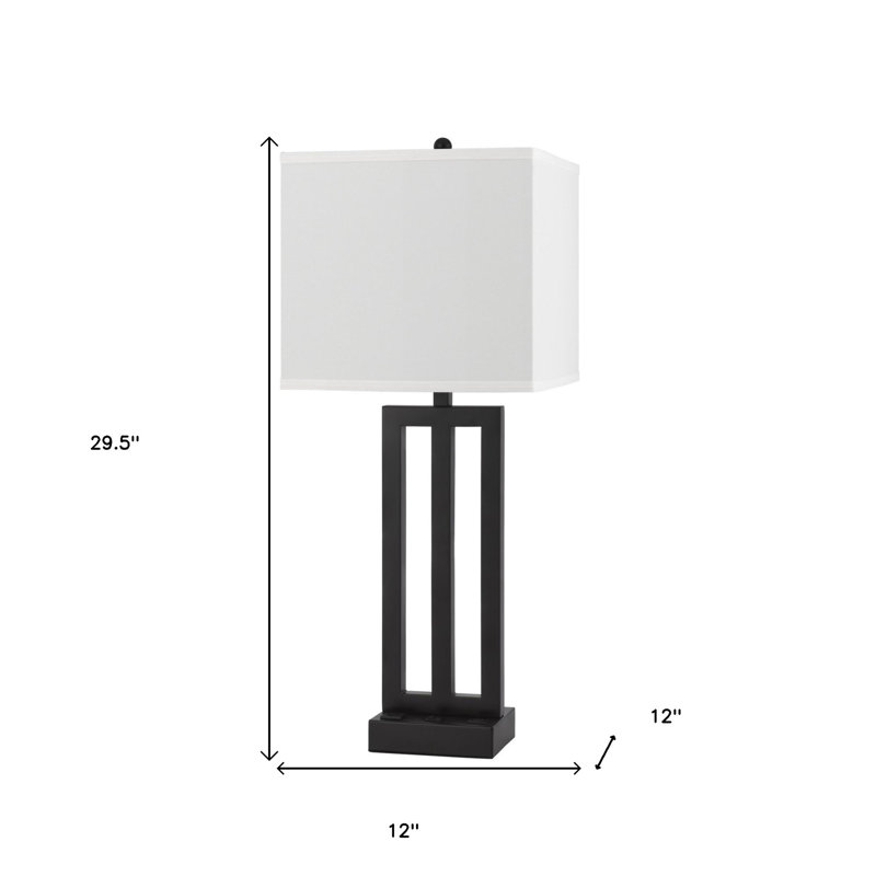 Lampe de table USB 30 "en métal avec abat-jour rectangulaire blanc