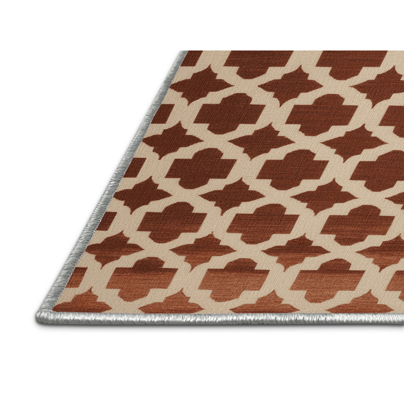 Tapis beige en treillis lavable à la machine, Rond 7 pi
