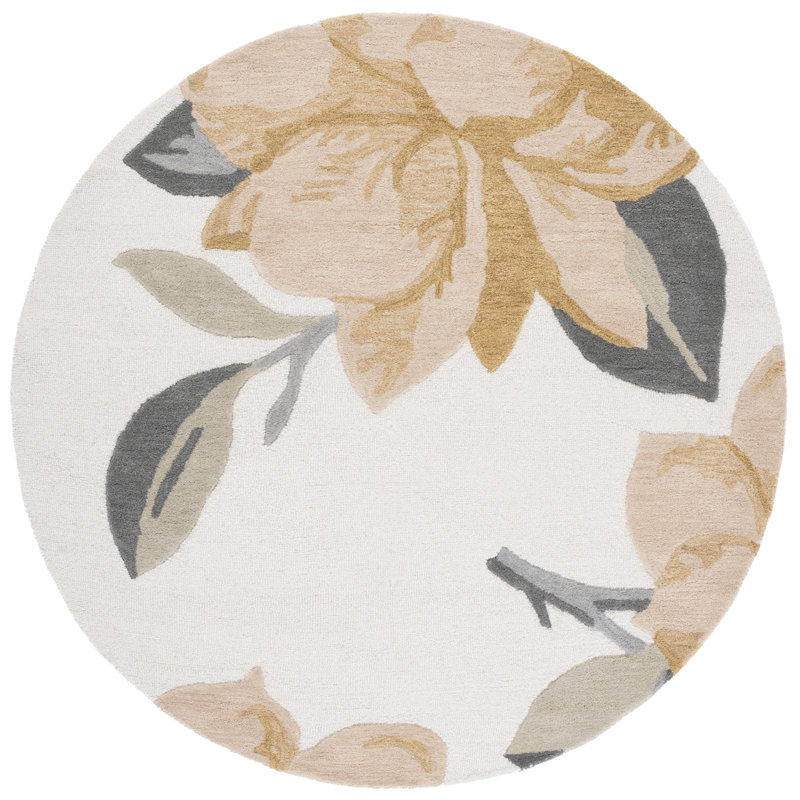 Jardin 403 Hand Tufted Wool/Cotton Floral Rug in Ivory/Beige, Round 6'