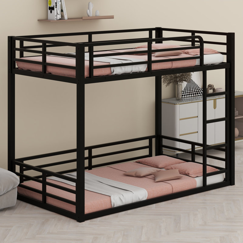 Metal Floor Bunk Bed For Kids, Teens, Adults, Twin XL over Twin XL