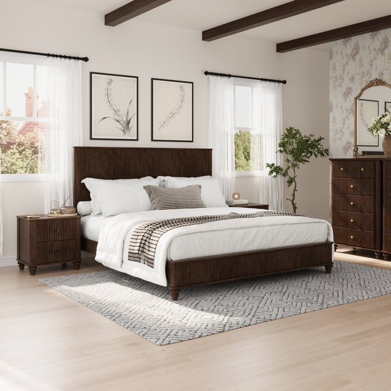 Solid Wood Bed Frame, Walnut, King