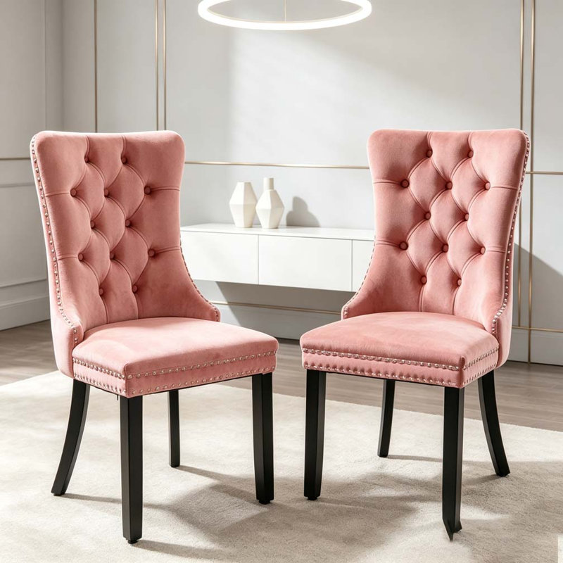 Chaise rembourrée en bois massif, Pink