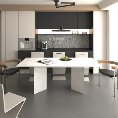 Extendable Dining Room Table for 6 8 10, Modern Faux Marble Wooden Long Large Rectangular Expanding Conference Kitchen Table