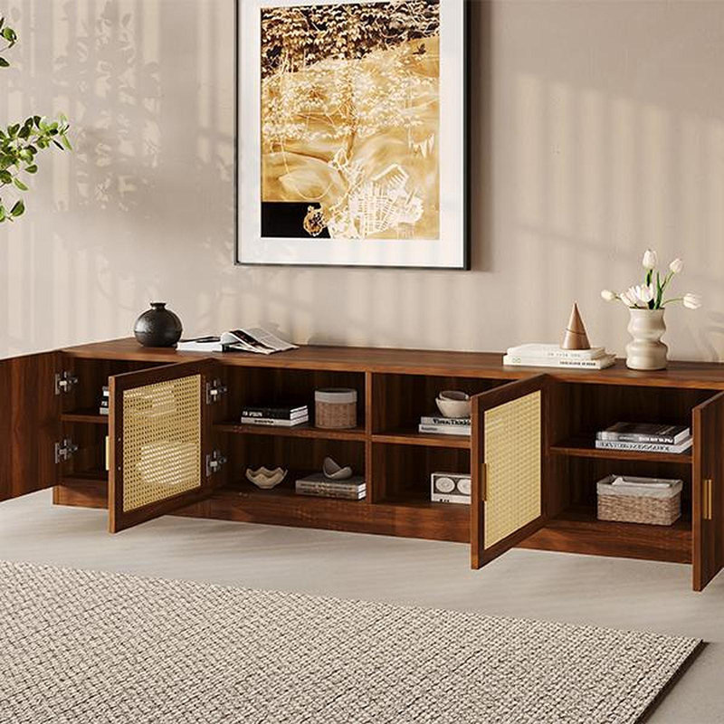 78" TV Stand For Tvs Up To 85", TV Console For Living Room, Media Console With Rattan Doors, Adjustable Shelf TV Stand For Bedroom