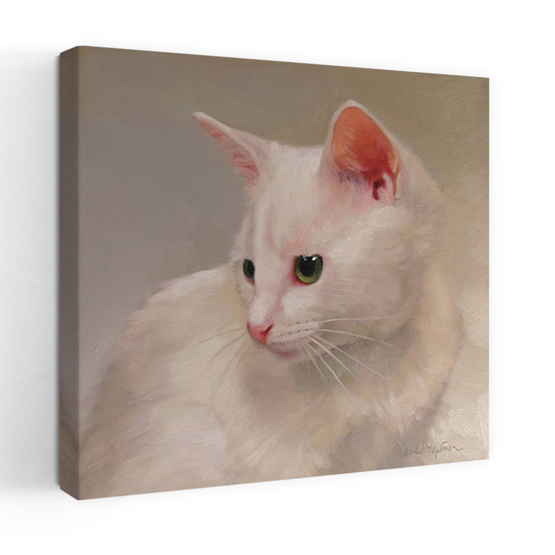 Art de chat contemporain blanc chaton, H 18 po x l 18 po