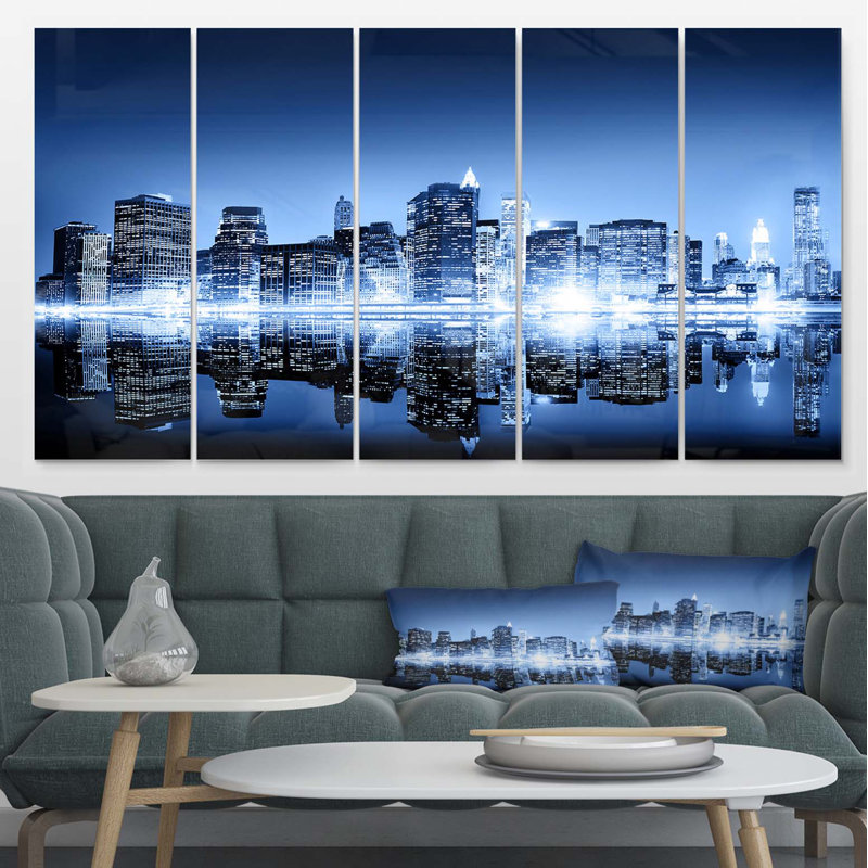 Nuit en miroir à New York - art mural en métal paysage urbain multi-panneaux