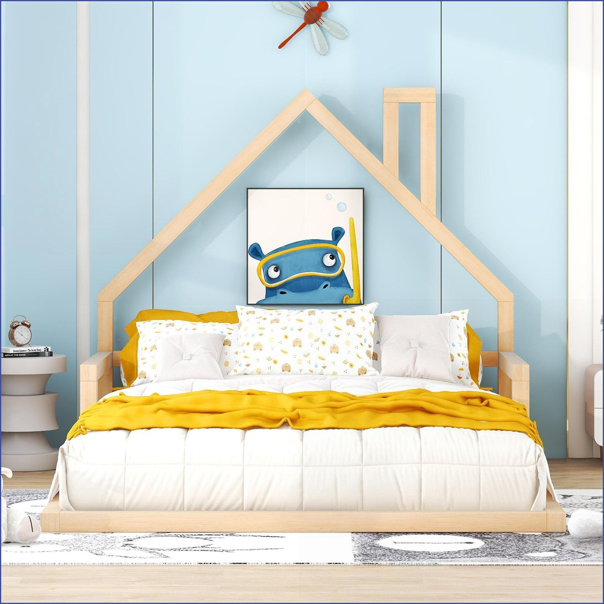 Latitude Run® Full Size Pine Wood Platform Bed with House-Shaped ...