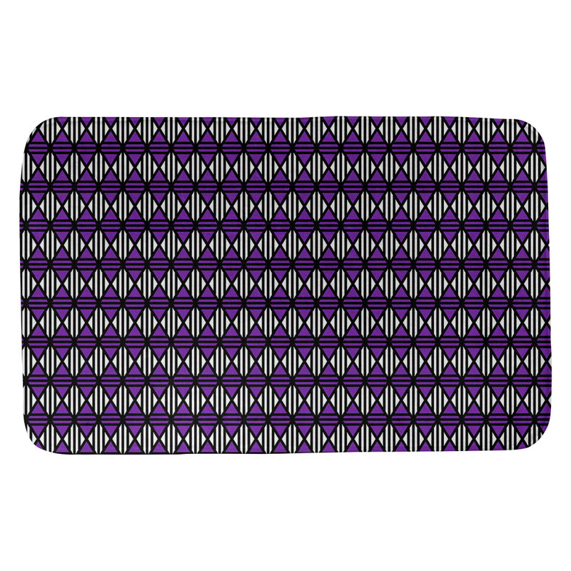 Tapis de salle de bain lineed diamants Leffel, l 21 po x L 34 po, Noir / Mauve