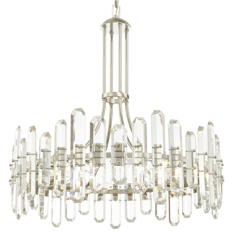 Demitrius 8 - Light Unique Drum Chandelier with Crystal Accents, Polished Nickel, 12
