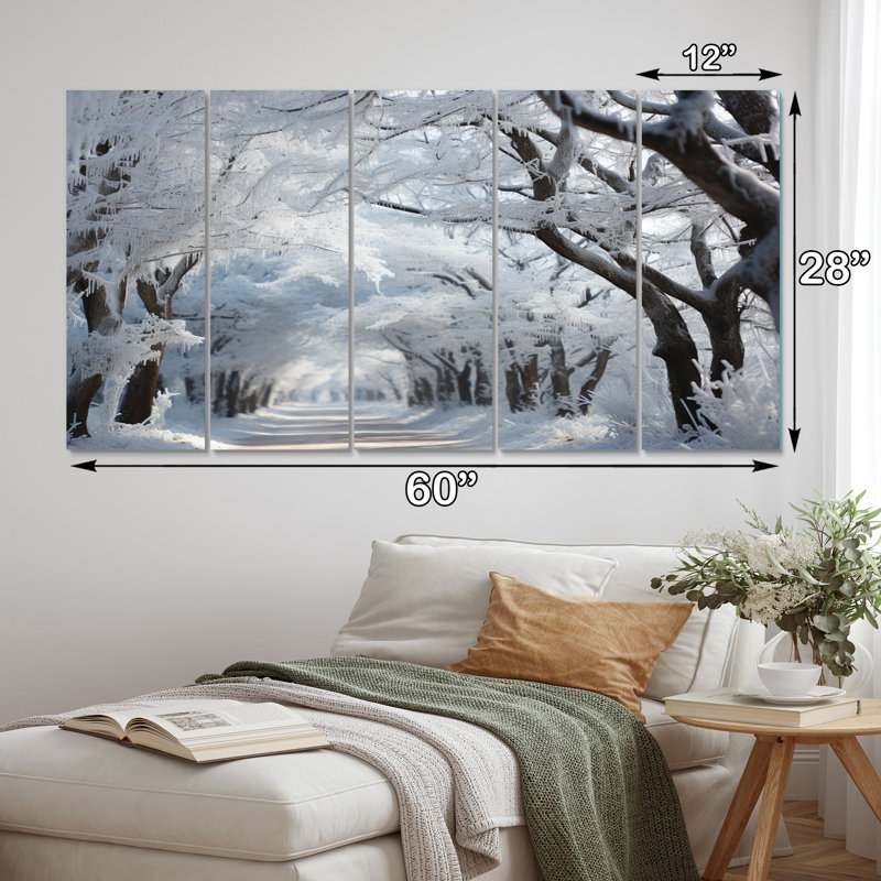 «Winter Frosty Forest I», impression sur toile paysage d'hiver - 5 panneaux égaux