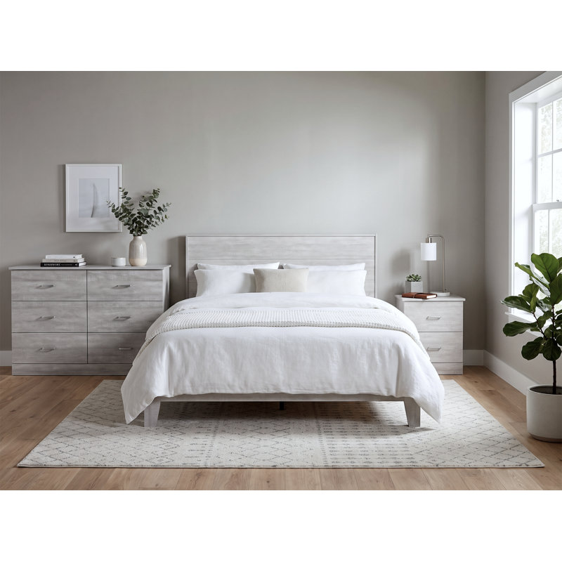 Ensemble de chambre à coucher 3 pièces Allyannah, Chêne gris cendré, Grand