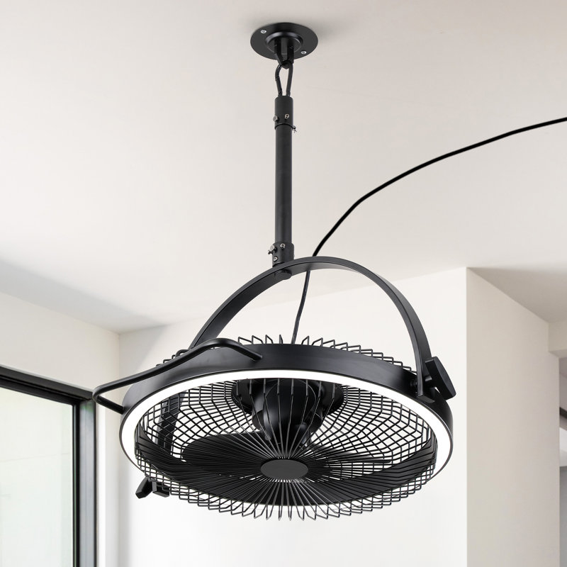  Modern 20" Dual Hanging Rotatable 3CCT LED Plug-In Garage Ceiling Fan With Remote, 6-Speed Reversible DC Motor, Dimmable