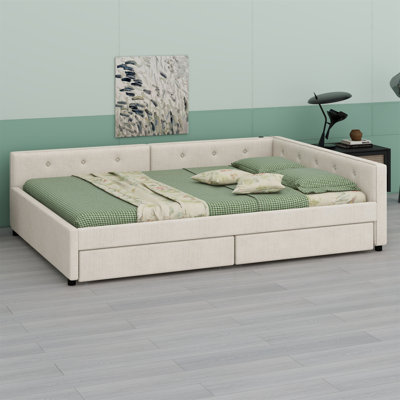 Upholstered Platform Bed With USB And 2 Drawers