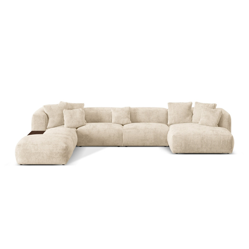 Betsayda 5 Seater Corduroy Corner Sofa , Light Beige