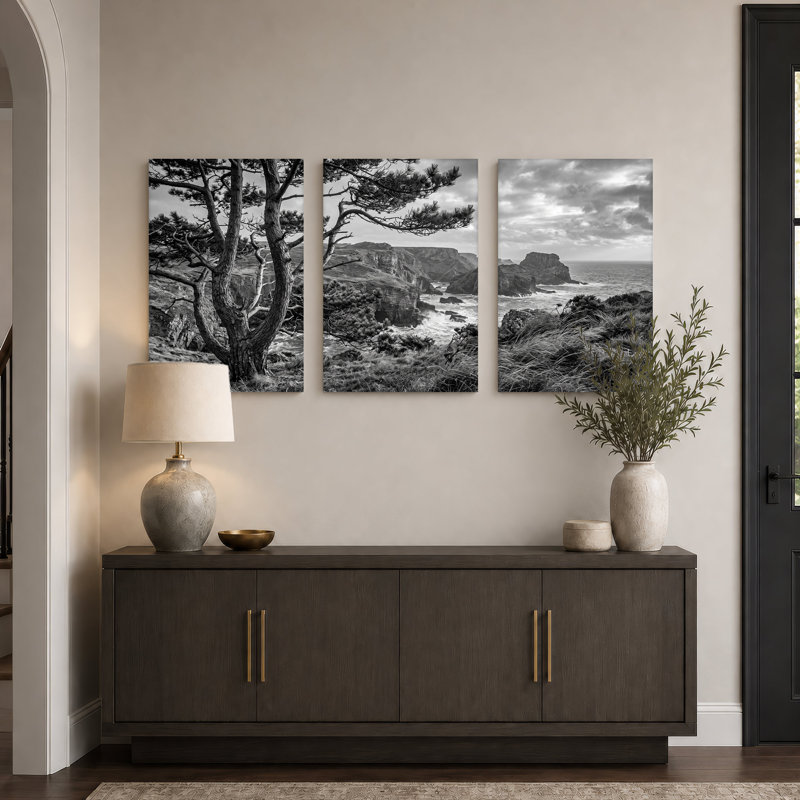 Ensemble de 3 toiles noires et blanches, H 30 po x l 20 po x 3 pièces