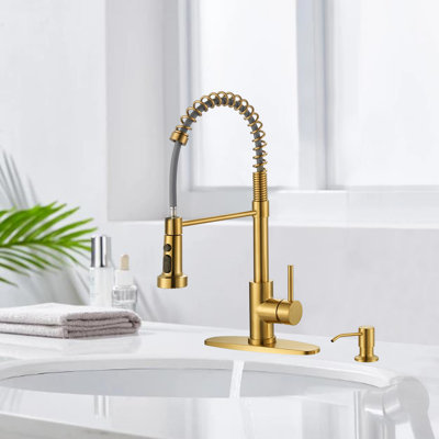 Stainless Steel Kitchen Faucet With Pull-Down Spray Nozzle, 3-Function Single Handle Kitchen Faucet, With Soap Dispenser.
