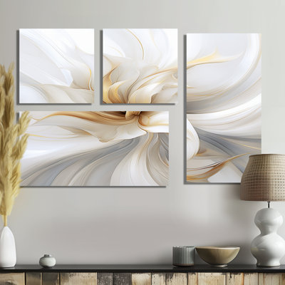 «Fractal Flower Tender White Sens sensibilité II», art mural sur toile blanche 4 pièces