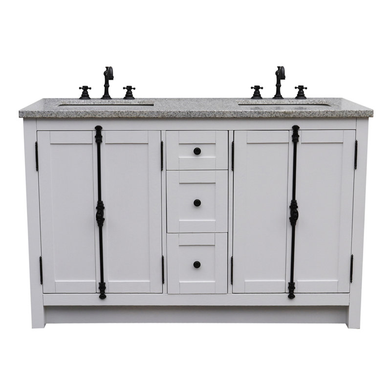 Ensemble de meuble-lavabo double 55 po Keesha, Granite, Blanc pur, Noir