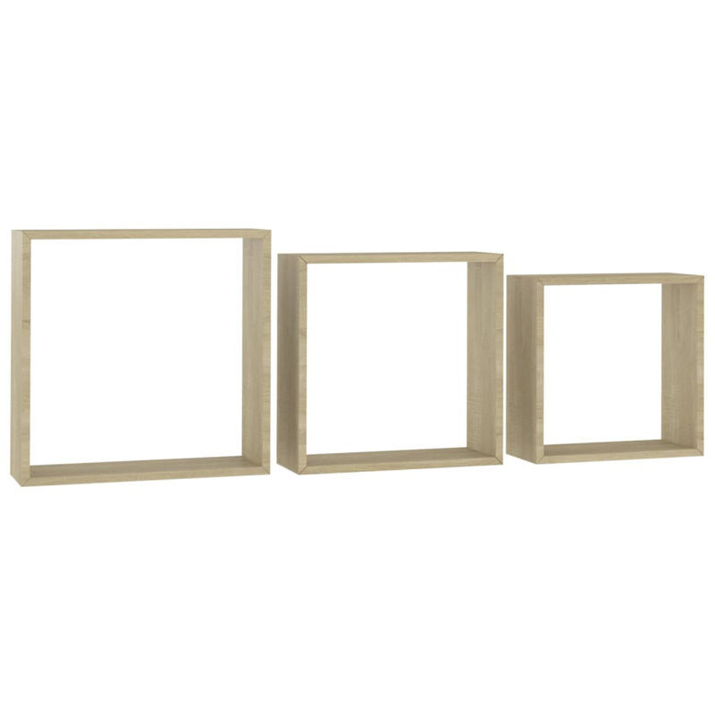 Gracelin 3 Piece Square Floating Shelf, Sonoma Oak