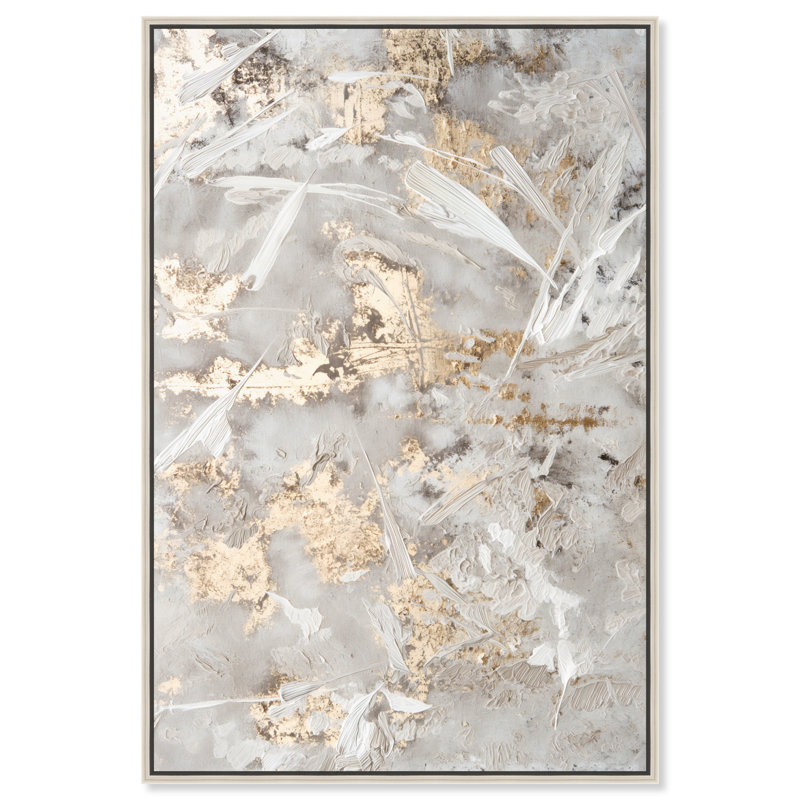 Celestial Gold 2, toile élégante abstraite dorée par Art Remedy, Cadre argenté, H 31 po x l 21 po
