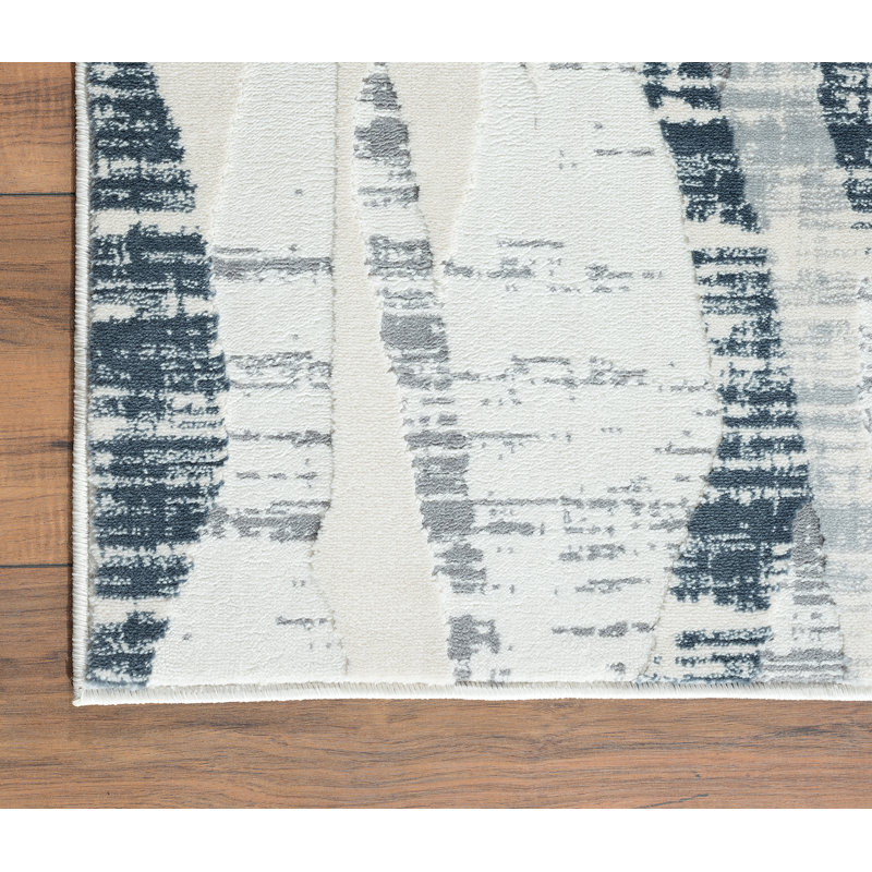 Tapis abstrait beige / bleu Aerith, Rectangle 5 pi 3 po x 7 pi 6 po